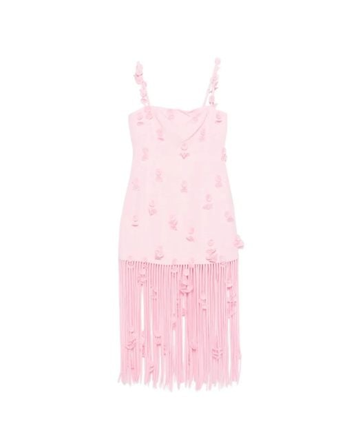 Jonathan Simkhai Pink Robe Mi-Longue Frangée À Fleurs