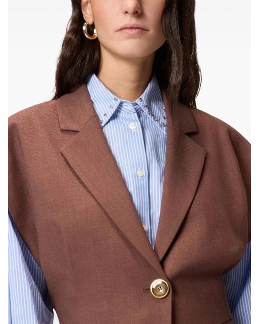 Pinko Brown Sleeveless Rustic-Effect Jacket