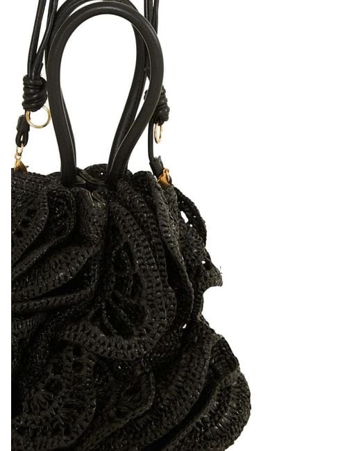 Farm Rio Black Raffia Flower Tote Bag