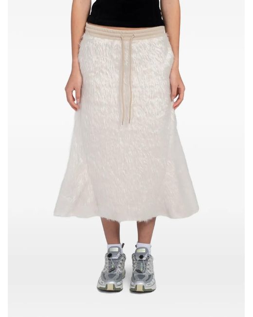OPEN YY Natural Faux-Fur Midi Skirt