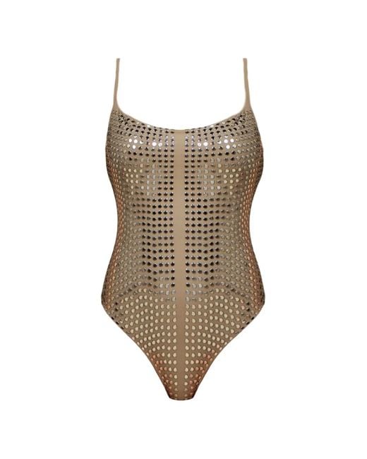 Fisico Brown Stud-Embellished Swimsuit