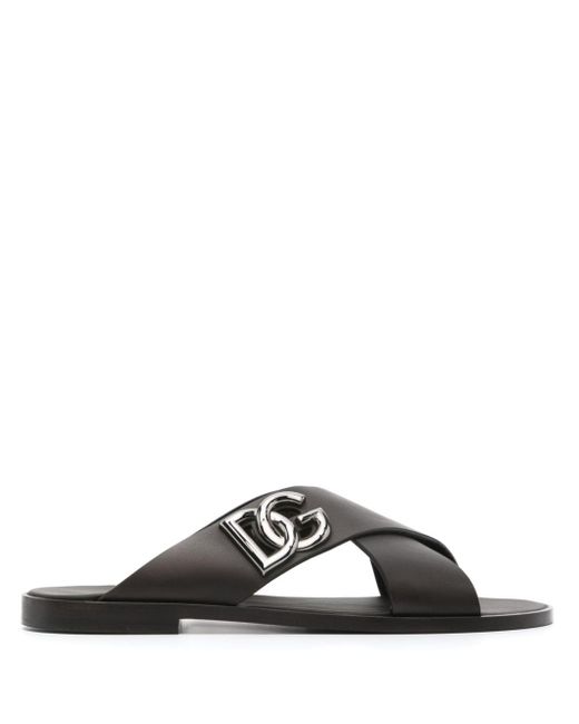 Dolce & Gabbana Black Logo-plaque Leather Sandals for men