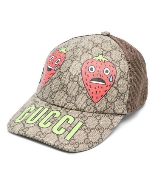 Gucci Gray Baseballkappe mit Erdbeeren-Print