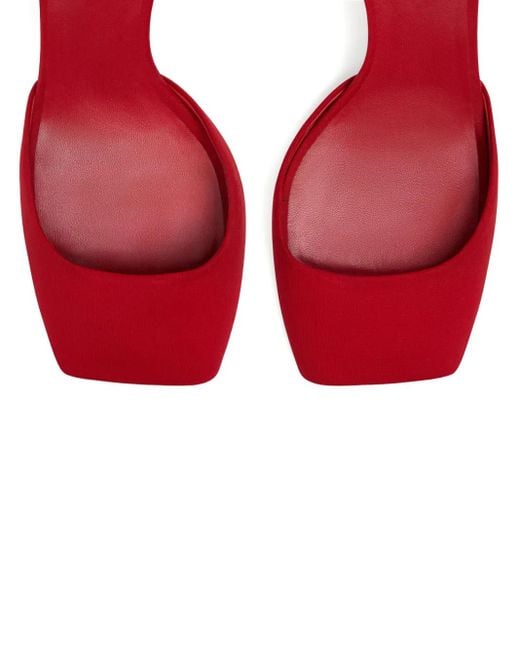 Courreges Red Peep-Toe Ankle-Strap Pumps