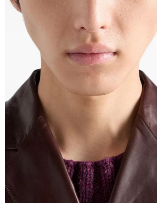 Prada Brown Double-Breasted Nappa Leather Coat for men