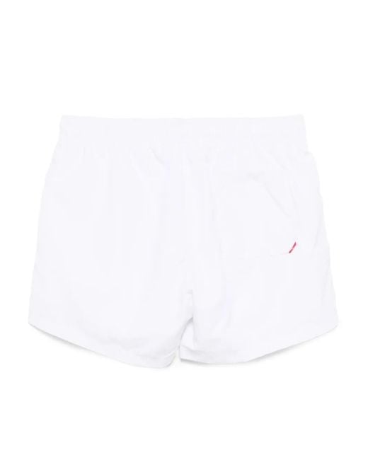 HUGO White Logo-Printed Swim Shorts for men