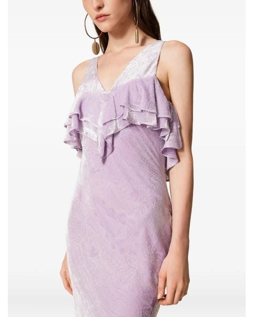 Twinset Purple Ruffled Velvet Maxi Dress