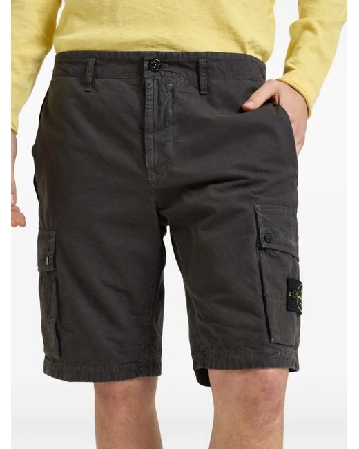 Stone Island Black L100019 Brushed Organic Cotton Canvas Old-Effect Shorts for men