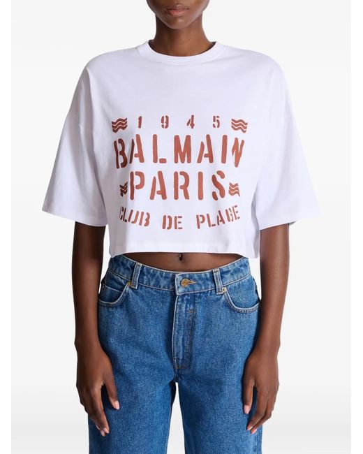 Balmain White Printed T-Shirt