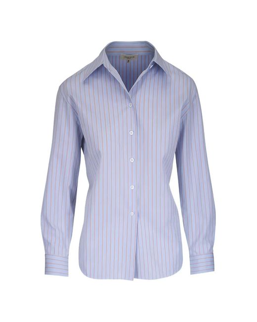 Lafayette 148 New York Blue Striped Button-Down Cotton Shirt