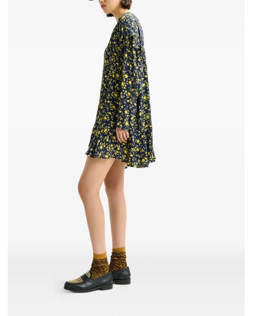 Essentiel Antwerp Blue Floral Ruffled Asymmetric Day Dress
