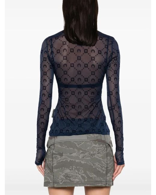 MARINE SERRE Blue Moonogram Mesh Longsleeved Top