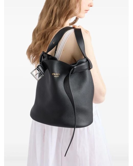 Prada Black Buckle Bucket Bag