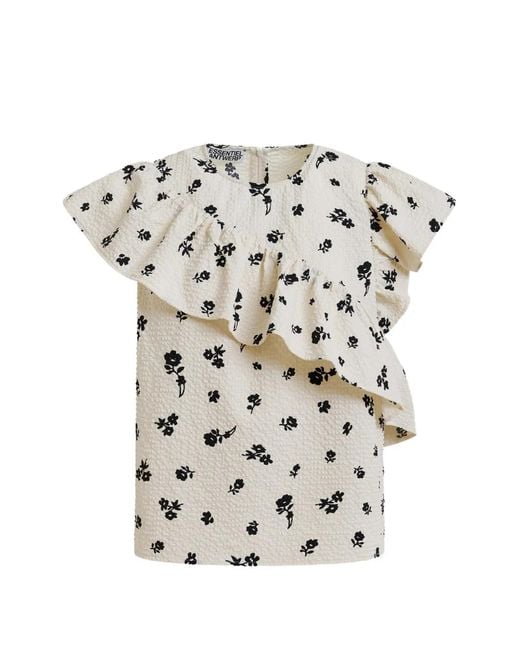 Essentiel Antwerp White Floral Ruffled Blouse