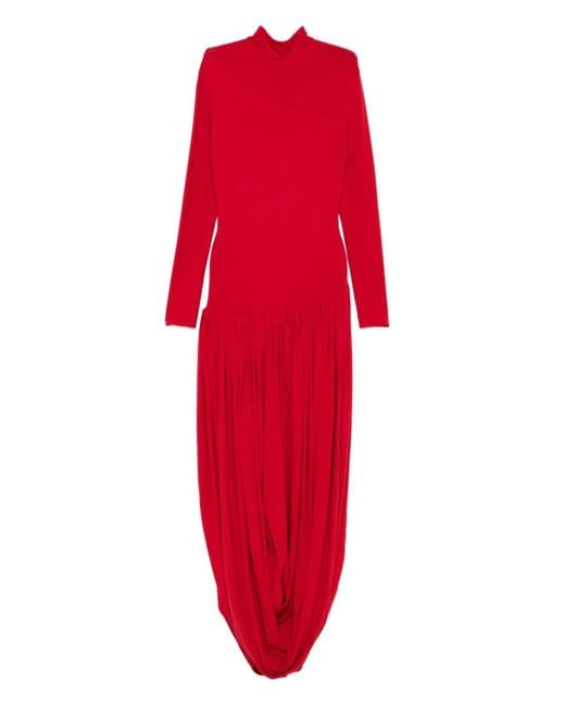 Magda Butrym Red High-Neck Pleated Dress
