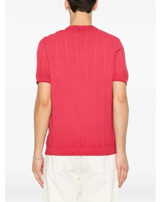 Jeordie's Pink Ribbed-Knit Short-Sleeve Sweater for men