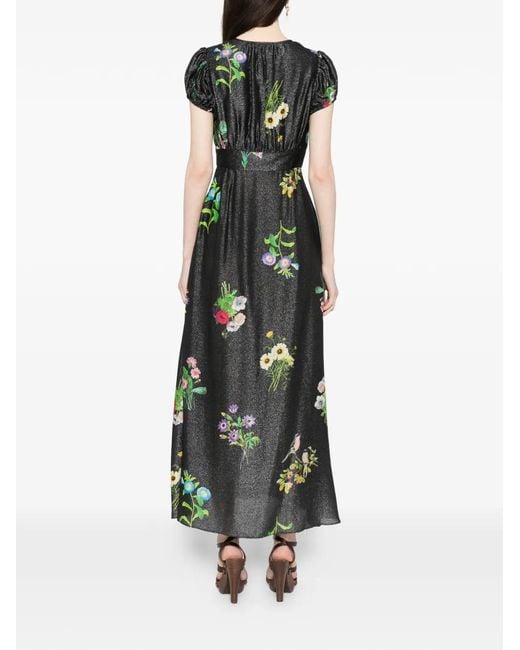 Cynthia Rowley Black Floral-Print Lurex Midi Dress