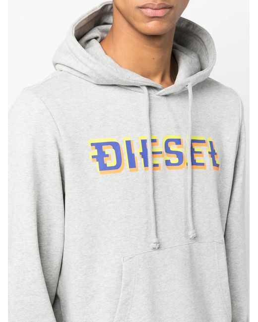 DIESEL Gray Logo-Print Drawstring Hoodie for men