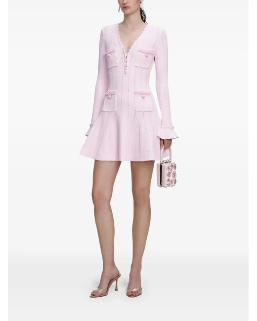 Self-Portrait Pink Pearl-Embellishment Mini Dress