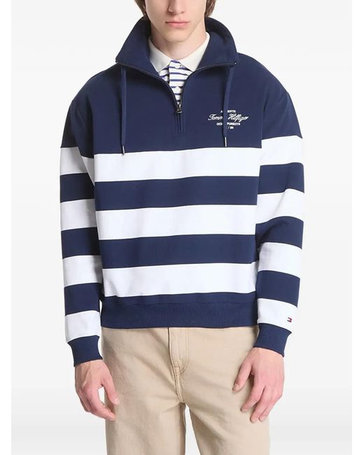Tommy Hilfiger Blue Striped Quarter-Zip Sweater for men