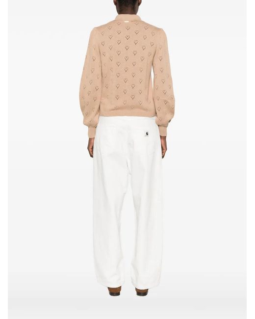 Twinset Natural Pointelle-Knit Buttoned Polo Shirt