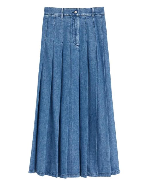 Max Mara Blue Opunzia Pleated Denim Skirt