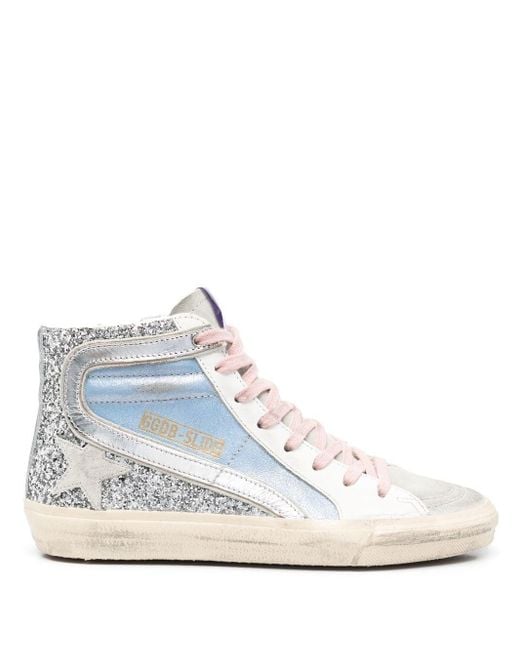 Golden Goose Goose Slide Glitterdetail Hightop Sneakers in Blue
