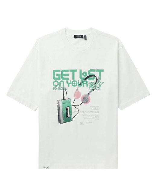 T-shirt en coton à imprimé graphique FIVE CM en coloris White