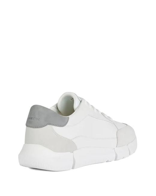 Geox White U Adacter Leather Suede Panel Trainers for men