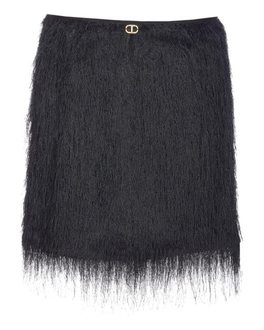 Twinset Black Fringed Mini Skirt