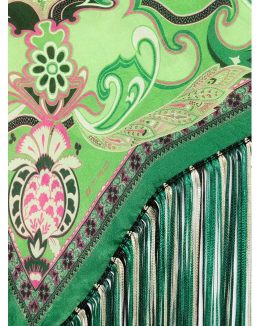 Etro Green Foulard With Fringe 70X70