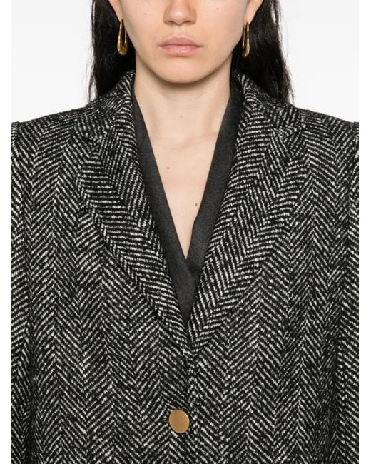 Tagliatore Gray Herringbone Button-Detail Coat