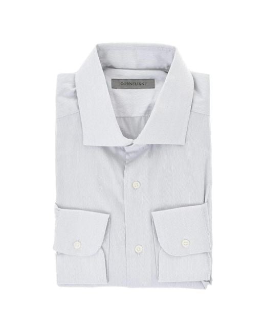 Corneliani White Striped Spread-Collar Shirt for men
