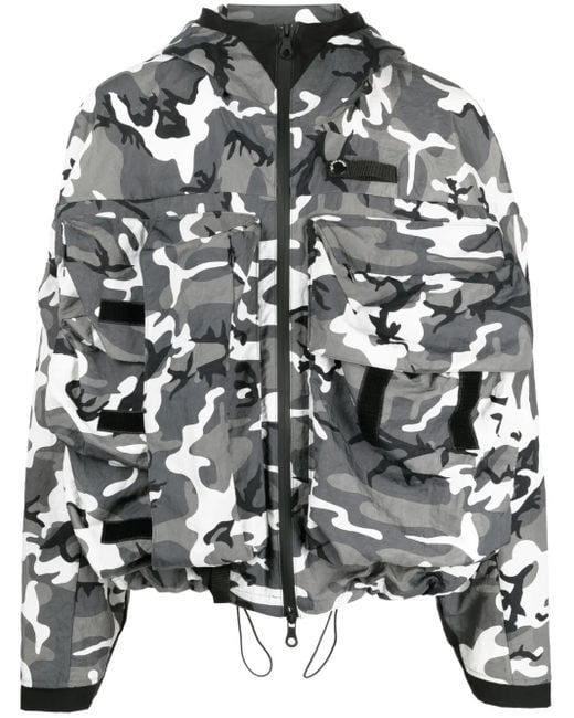 Mostly Heard Rarely Seen Gray Camouflage-Print Logo-Embroidered Jacket for men