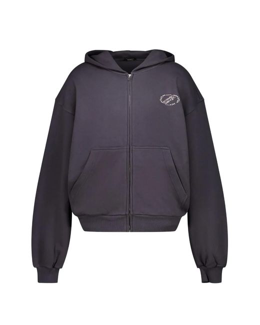 we11done Blue Se11Done Rhinestone-Embellished Zip-Up Hoodie for men