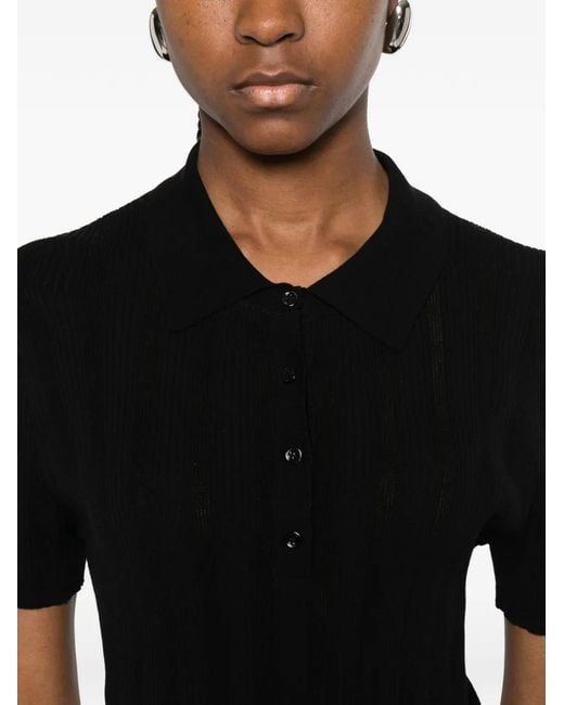 Bompard Geribbelde Polotop Met Knoopsluiting in het Black