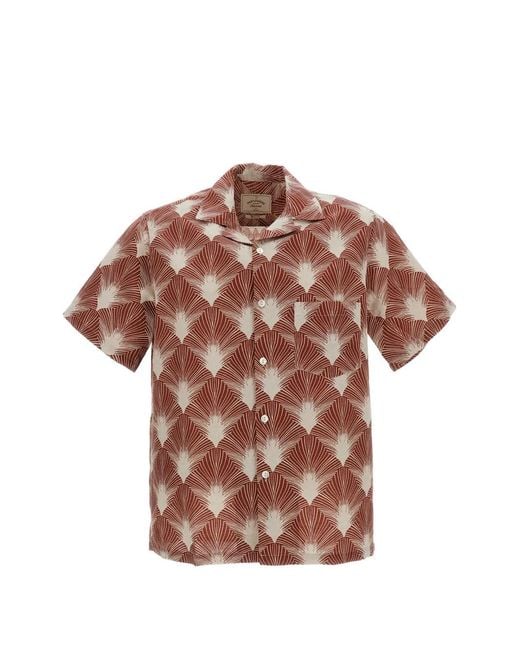 Portuguese Flannel Brown Feather Print Revere Shirt for men