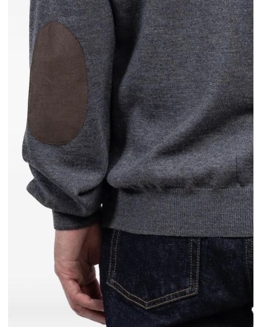 Gran Sasso Gray Elbow-Patch Crew-Neck Sweater for men