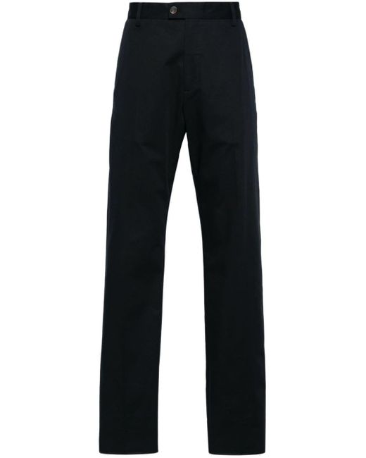 Alexander McQueen Blue Logo-trim Cotton Tailored Trousers for men