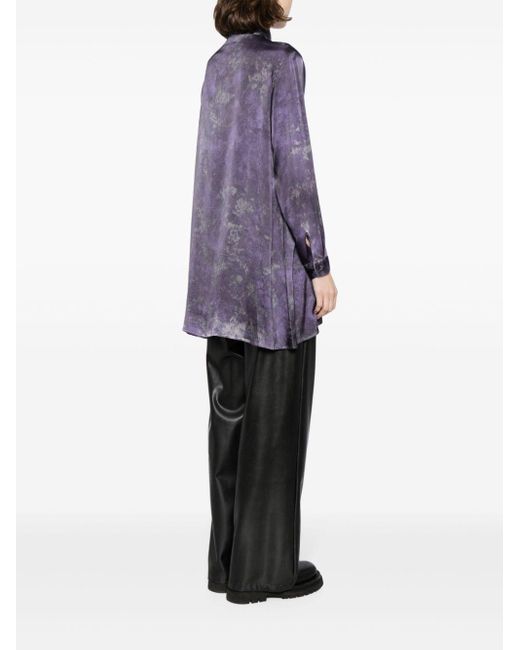 Avant Toi Purple Camouflage Print Silk-blend Shirt