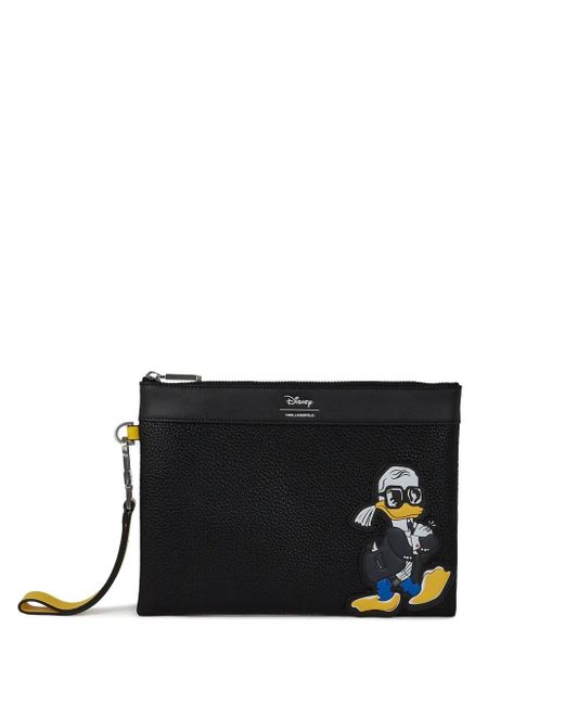 Karl Lagerfeld Black X Disney Cartoon-Patch Clutch for men