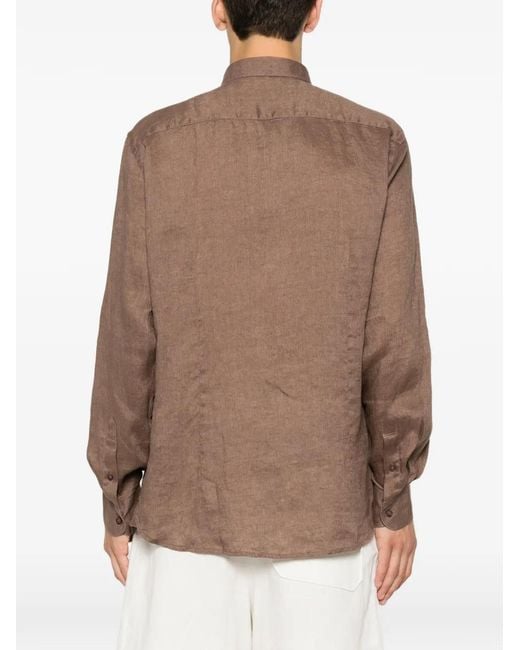Impure Brown Spread-Collar Button-Up Shirt for men