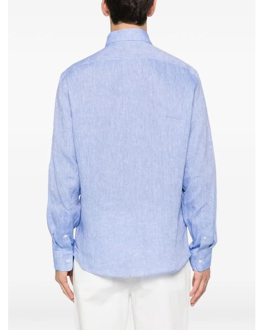 Brunello Cucinelli Blue Linen Shirt for men