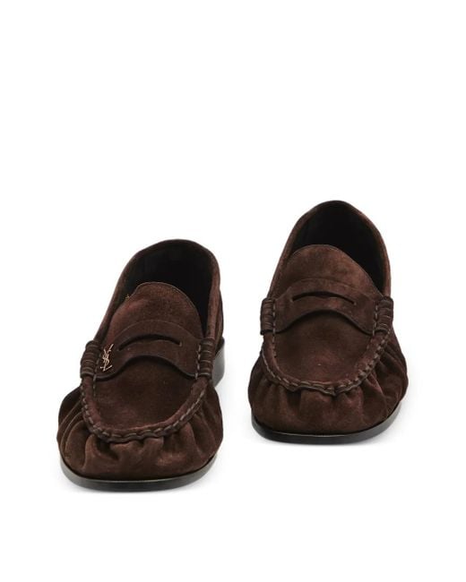 Saint Laurent Brown Cassandre-Detail Loafers