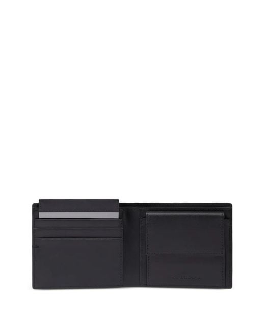 Piquadro Black Logo-Plaque Leather Wallet for men