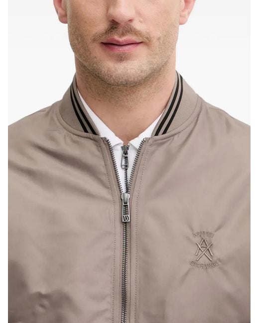 ARMANI EXCHANGE Gray Logo-Embroidered Bomber Jacket for men