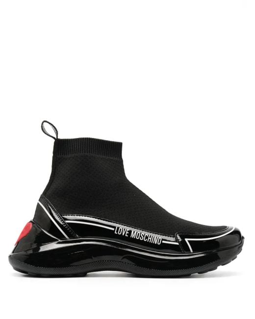 Sneakers Alte Con Logo Goffrato di Love Moschino in Black
