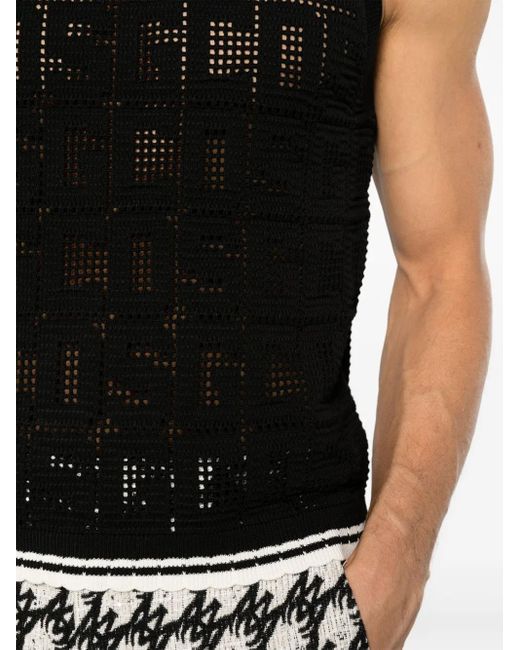 Gcds Black Monogram-Pattern Sleeveless Jumper for men