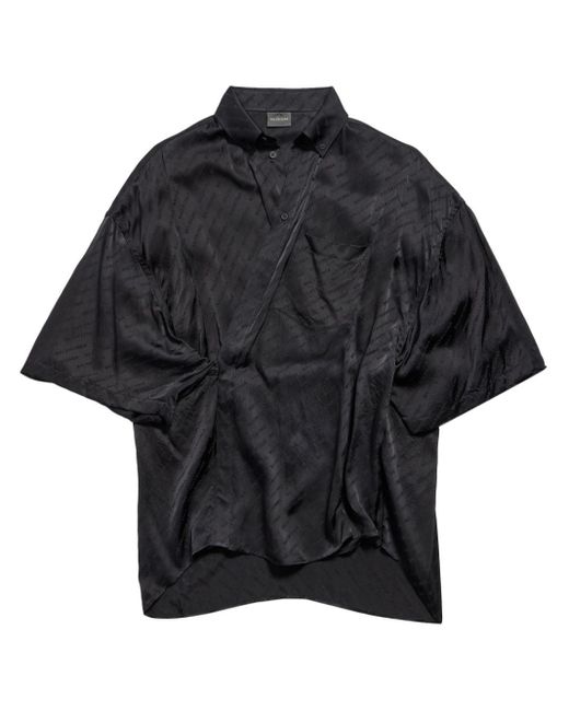 Balenciaga Black All-over-logo Wrap Blouse