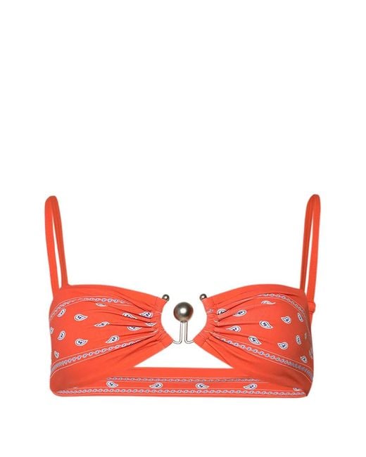 Christopher Esber Red Ruched Orbit Bandeau Bikini Top